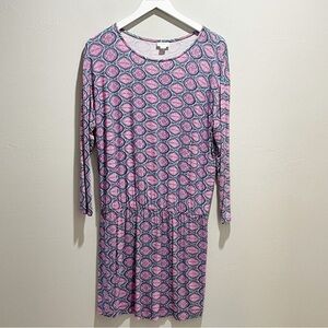 CABANA LIFE Women’s Purple Green Medallion Print Long Sleeve Jersey Dress Size M
